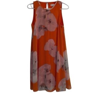 🌹CALVIN KLEIN ORANGE WHITE FLORAL SLEEVELESS DRESS